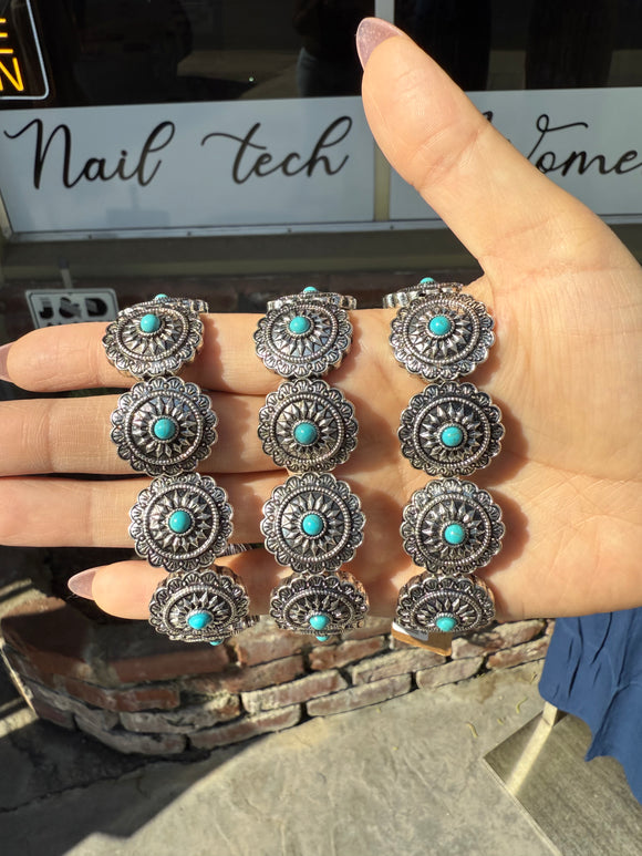 Concho Bracelet with Blue Studs